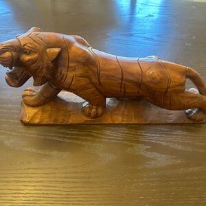 Hand-Carved Wooden Tiger Figurine